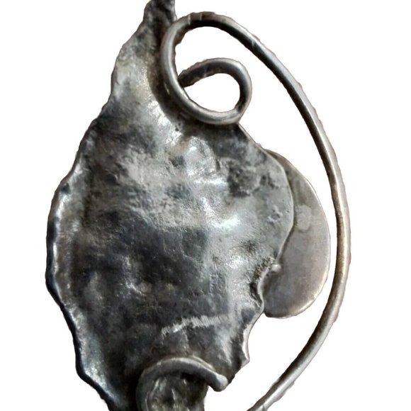 Carved Natural Turquoise Silver Fur Hat Clip Tie Oval Vintage Leaf Shaped Fb1 - Picture 2 of 4